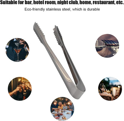 Ice Tongs with Teeth for Secure Grip, 7 Inch Stainless Steel Small Serving Clip, Non-Slip Handle Tool for Ice Cubes, Sugar, Appetizers, Kitchen, Bar, Party, Restaurant Accessories