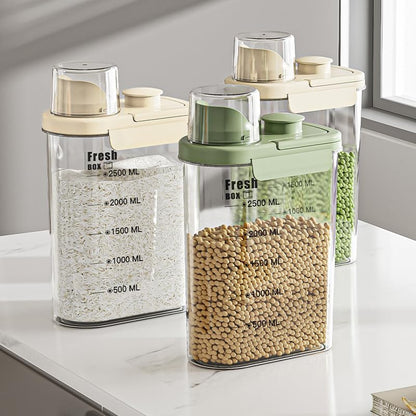 Air Tight Cereal Container Organizer-2PC 98.5oz Food Storage Container with Outlet Measuring Cup Lid, Ideal for Dry Food, Rice, Sugar, Pet Food dispenser - BPA free（Green）