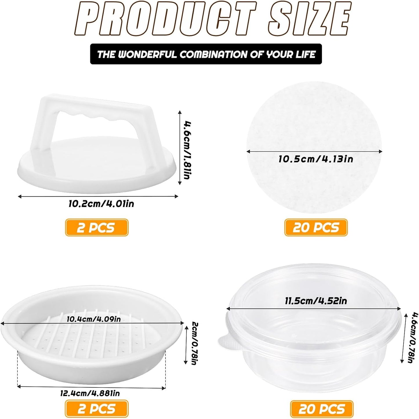 Hamburger Press Patty Maker, Burger Press Patty Makers with 20 Storage Containers and 20 Patty Papers, Hamburger Patty Maker Mold for BBQ Round Burger Shaper for Meat BBQ Grill Accessories
