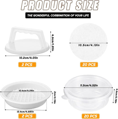 Hamburger Press Patty Maker, Burger Press Patty Makers with 20 Storage Containers and 20 Patty Papers, Hamburger Patty Maker Mold for BBQ Round Burger Shaper for Meat BBQ Grill Accessories