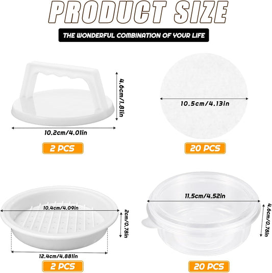 Hamburger Press Patty Maker, Burger Press Patty Makers with 20 Storage Containers and 20 Patty Papers, Hamburger Patty Maker Mold for BBQ Round Burger Shaper for Meat BBQ Grill Accessories