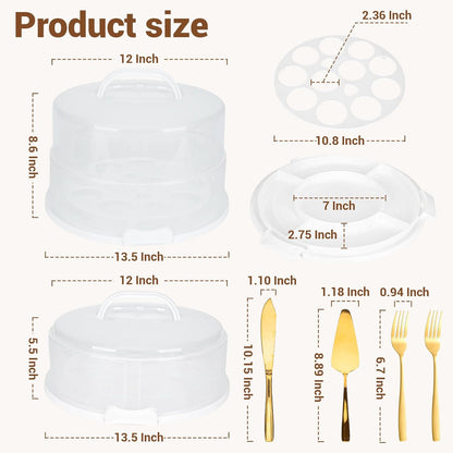 12 Inch Cake Carrier with Lid and Handle – Heavy-Duty Cake Container for Baking Events & Outdoor Trips | Adjustable Height,Portable Food Cake Carrier Storage Solution for Picnics & Camping