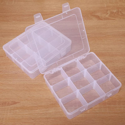 2 Pcs 8 Grids Clear Organizer Box Plastic Storage Container with Adjustable Dividers for Electronics Jewelry Beads Art DIY Crafts Fishing Small Parts