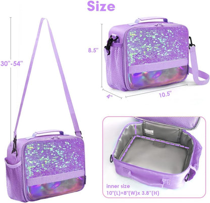 Cerbonny Kids Lunch Box, Insulated Lunch Bag for Girls and Boys, Durable Polyester with PEVA Lining, Adjustable Shoulder Strap, 10.8"L x 4"W x 8.8"H, 5 Pockets