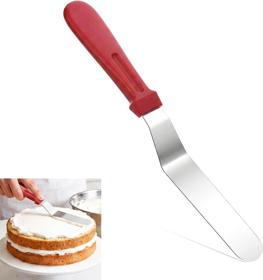 Angled Icing Spatula, 6" Stainless Steel Offset Spatula Cake Spatulas with Plastic Handle Cake Knife Frosting Spatulas Cakes Decorating Tools for Home, Kitchen, Baking (Red)