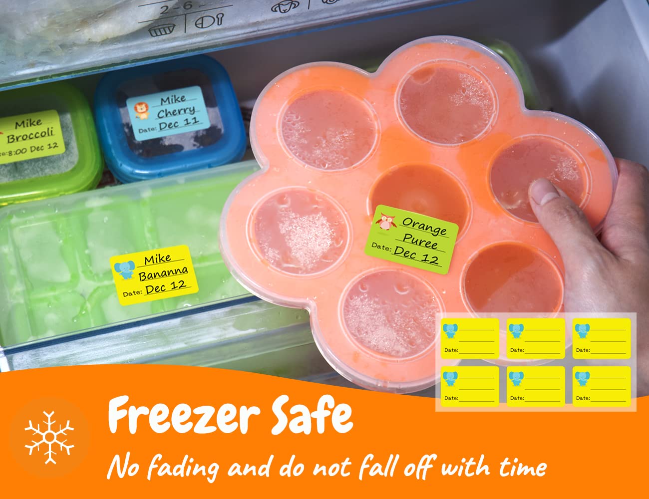 Baby Food Labels, Removable Write-On Daycare Date Labels for OXO Tot Baby Food Storage Containers, Trays, Jars, Freezer & Dishwasher Friendly, for Infants & Babies