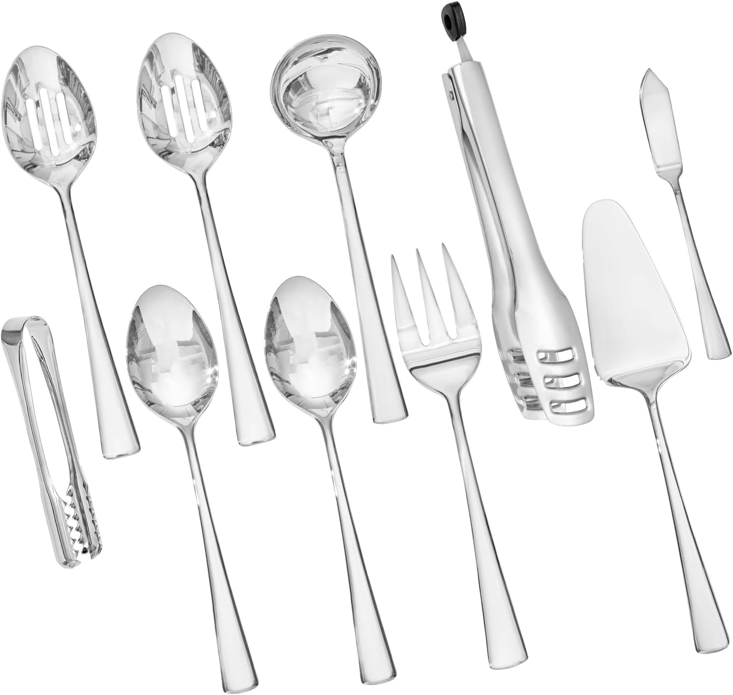 KINGSTONE 8 Piece Serving Utensils Set, 18/10 Stainless Steel Serving Utensils, Slotted Spoon, Serving Spoon, Fork, Tong, Soup Ladle, Cake Server for Buffet, Parties, Kitchen