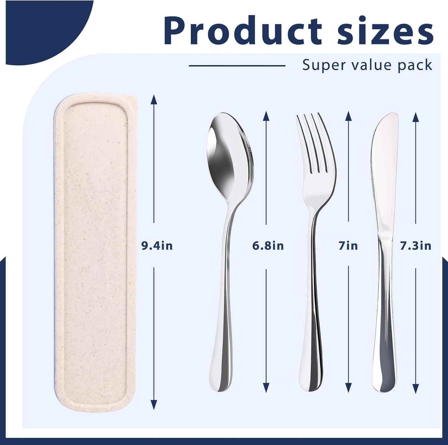 HANSGO Travel Utensils with Case, 4PCS Stainless Steel Portable Cutlery Set, Built-in Card Slot Design for Fixing Tableware, Easy-Open Lid, Lunch Box for Camping Work School, Dishwasher Safe, Beige