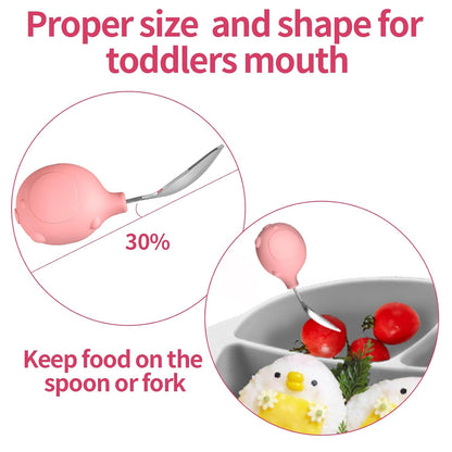 Deejoy Toddler Utensils - Stainless Steel Spoons and Forks, Kids Silverware Self Feeding Flatware Set with Travel Safe Case (Green)
