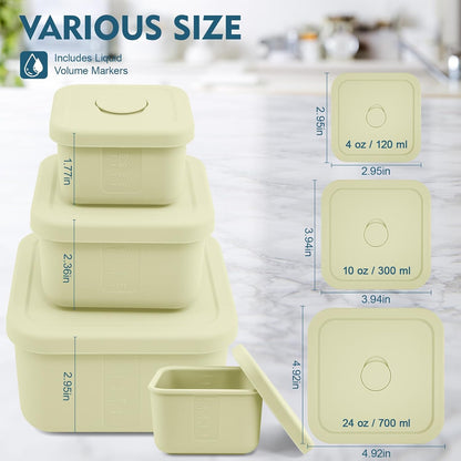 3 PCS Silicone Food Storage Containers with Lids，BPA Free Reusable Silicone Storage Containers for Food Freezer Containers Freezer Dishwasher Safe（24oz,10oz,4oz）