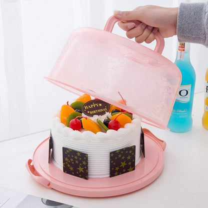 Plastic Small Cake Carrier Holder Cover Round Container with Collapsible Handles Suitable for 7 inch Diameter and 2.5 inch Height Cake (Pink)