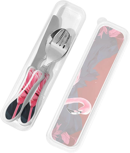 3-Piece Kids Silverware Set With Storage Case, Stainless Steel Reusable Children Safe Knife Spoon Fork Set Butterfly On Beautiful Flower Children Flatware Set For Kids Lunch Box