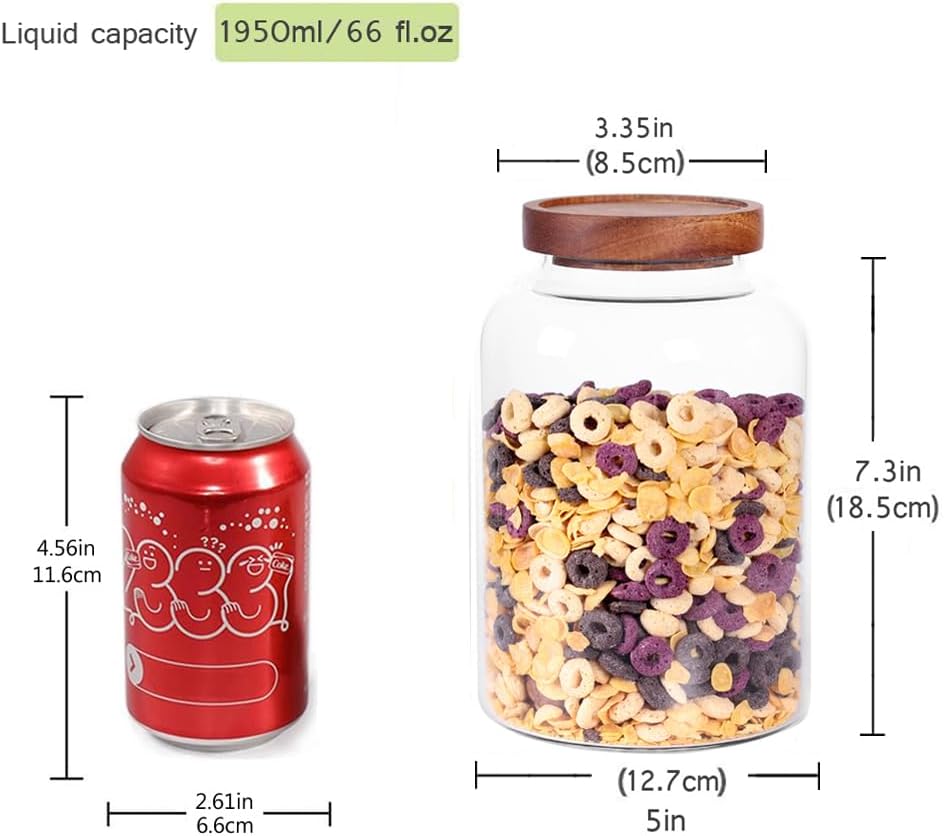 Large Glass Jar with Airtight Lid Set of 2 93 FL OZ(2750ml) glass canister set, Glass Food Containers Wooden Lid Suit for Kitchen Pantry for Flour, Tea, Coffee Beans, Sugar, Cookies(8.8 inch high)