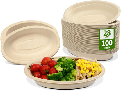 2 Compartment Bowls Disposable 100 Pack, Chip and Dip Bowl Disposable Divided Bowls for Chips and Salsa Serving
