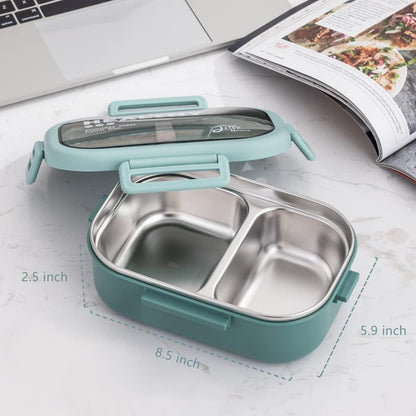 Lille Home 28oz Stainless Steel Leakproof 2-Compartment Bento Lunch Box/Portion Control Food Container with Lunch Bag and Cutlery Set, BPA Free (pink)