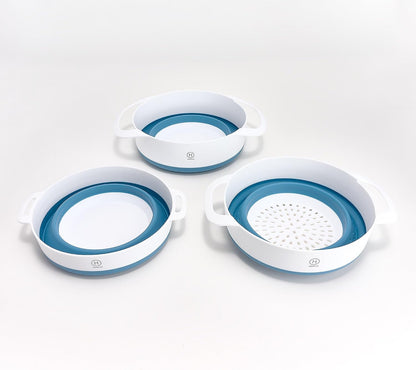 Henning Lee Set of 3 Nestable Colander and Bowls – Collapsible, Space-Saving, BPA-Free (Red)
