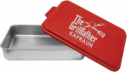 Personalized BBQ Prep Tub/Pan with Lid | Grilling Gift For Men | Mess Free Way Of Prepping Meat and Makes A Great Food Storage Container | Father's Day Gift