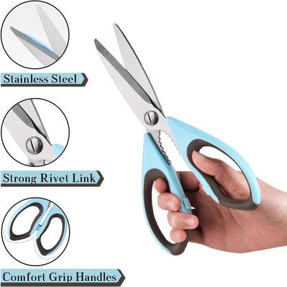 2 Pack Heavy Duty Scissors Kitchen Shears with Magnetic Holder,Dishwasher Safe Stainless Steel Meat Cooking Shears,Multifunctional All Purpose Sharp Scissors Set for Food,Meat,BBQ,Pizza(Blue,Green)