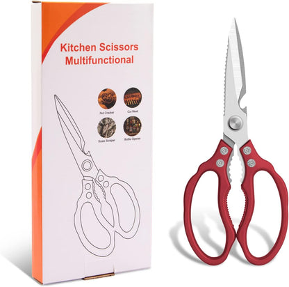 CGBE Kitchen Scissors, Multi-Purpose Kitchen Shears, Heavy Duty Dishwasher Safe Food Scissors for Chicken, Poultry, Fish, Meat & Herbs with Non-Slip Grips - Sliver