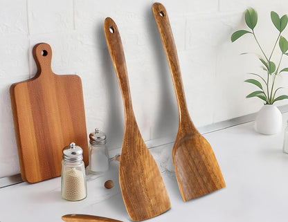 Wooden Spatulas, Natural Acacia Wooden Cooking Utensils Set for Non-stick Pan Kitchen Tool, flipping and Wok Spatula, Wooden Spoons & Spurtle for Cooking