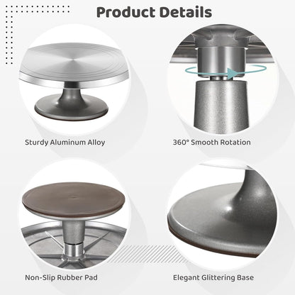 OMISTAR Aluminium Alloy Revolving Cake Stand, 12 in Cake Decorating Turntable, Non-Slip Rotating Platform, Smooth 360° Rotations for Cake Decorating and Baking Parties