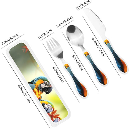 3-Piece Kids Silverware Set With Storage Case, Stainless Steel Reusable Children Safe Knife Spoon Fork Set Dragonfly Insects Flowers Children Flatware Set For Kids Lunch Box