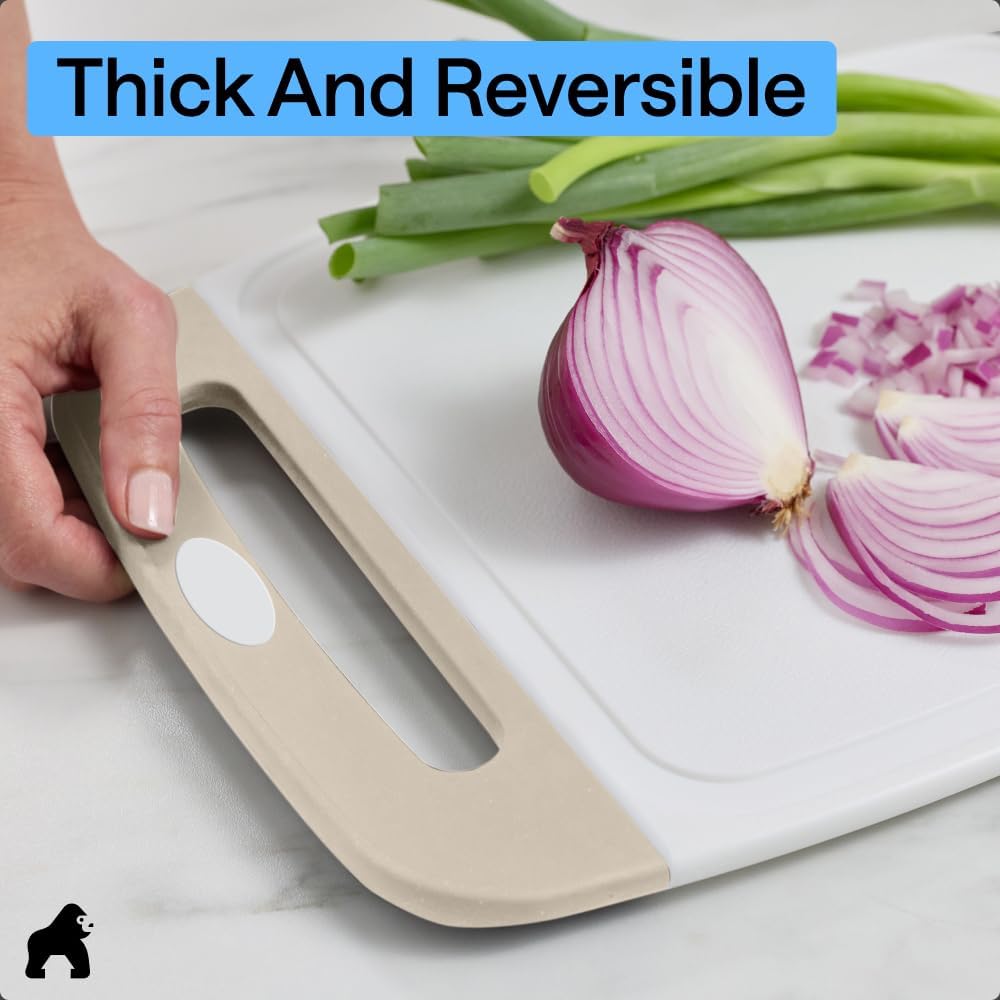 GORILLA GRIP BPA-Free Reversible Kitchen Cutting Board Set of 3, US Designed, Nonporous, Juice Grooves Catch Liquid, Slip Resistant Border, Dishwasher Safe, Durable Large Food Chopping Boards, Black