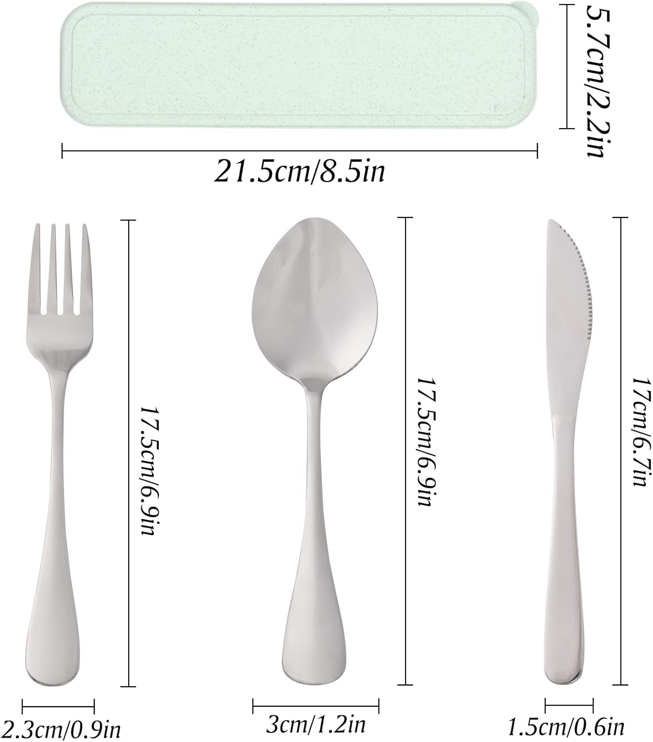 Travel Silverware Set with Case - Portable Reusable Utensils - Spoon, Knife, Fork Lunch Box Cutlery
