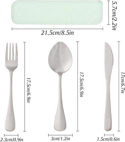 Travel Silverware Set with Case - Portable Reusable Utensils - Spoon, Knife, Fork Lunch Box Cutlery