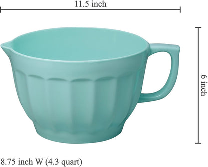 UP 4.3 Quart Latte Style Melamine Batter Bowl with Pour Spout and Handle, Professional Mixing Bowl with Non-Slip Base, Ideal for Pancake and Cake Batter, 11.5 x 8.75 Inch, Mint Blue