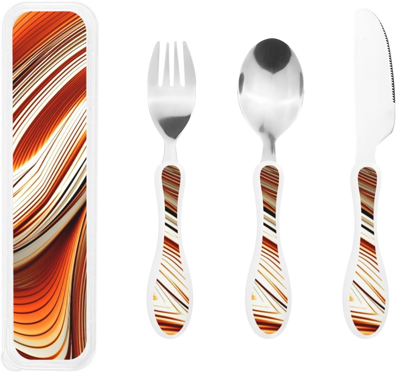3-Piece Kids Silverware Set With Storage Case, Stainless Steel Reusable Children Safe Knife Spoon Fork Set Airplane Sunset Children Flatware Set For Kids Lunch Box