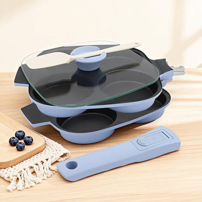 RANX INGST 4-Cup Egg Pan with Lid, Nonstick Omelette Skillet - Red