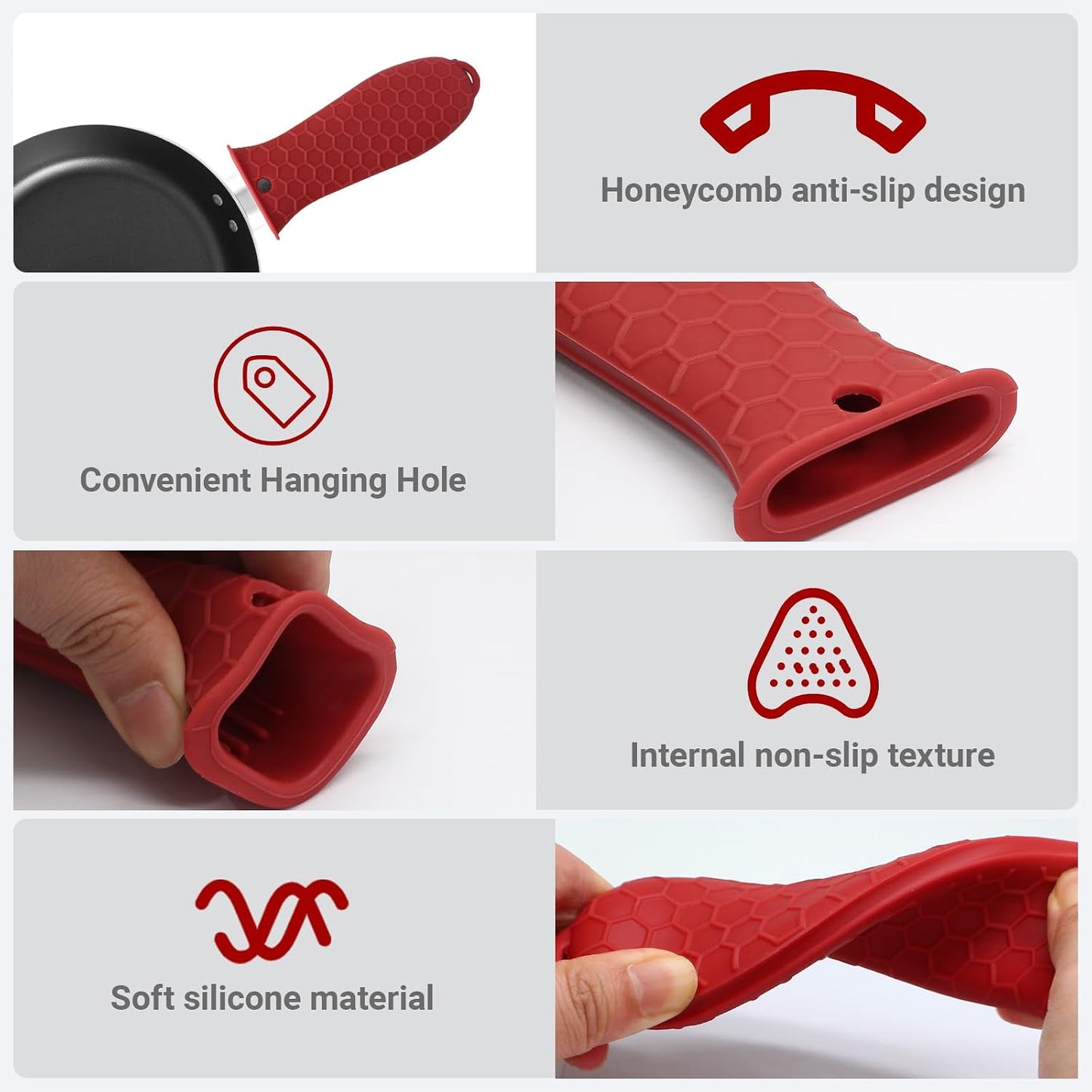 4 Pack Cast Iron Handle Covers, Heat Resistant Silicone, Black
