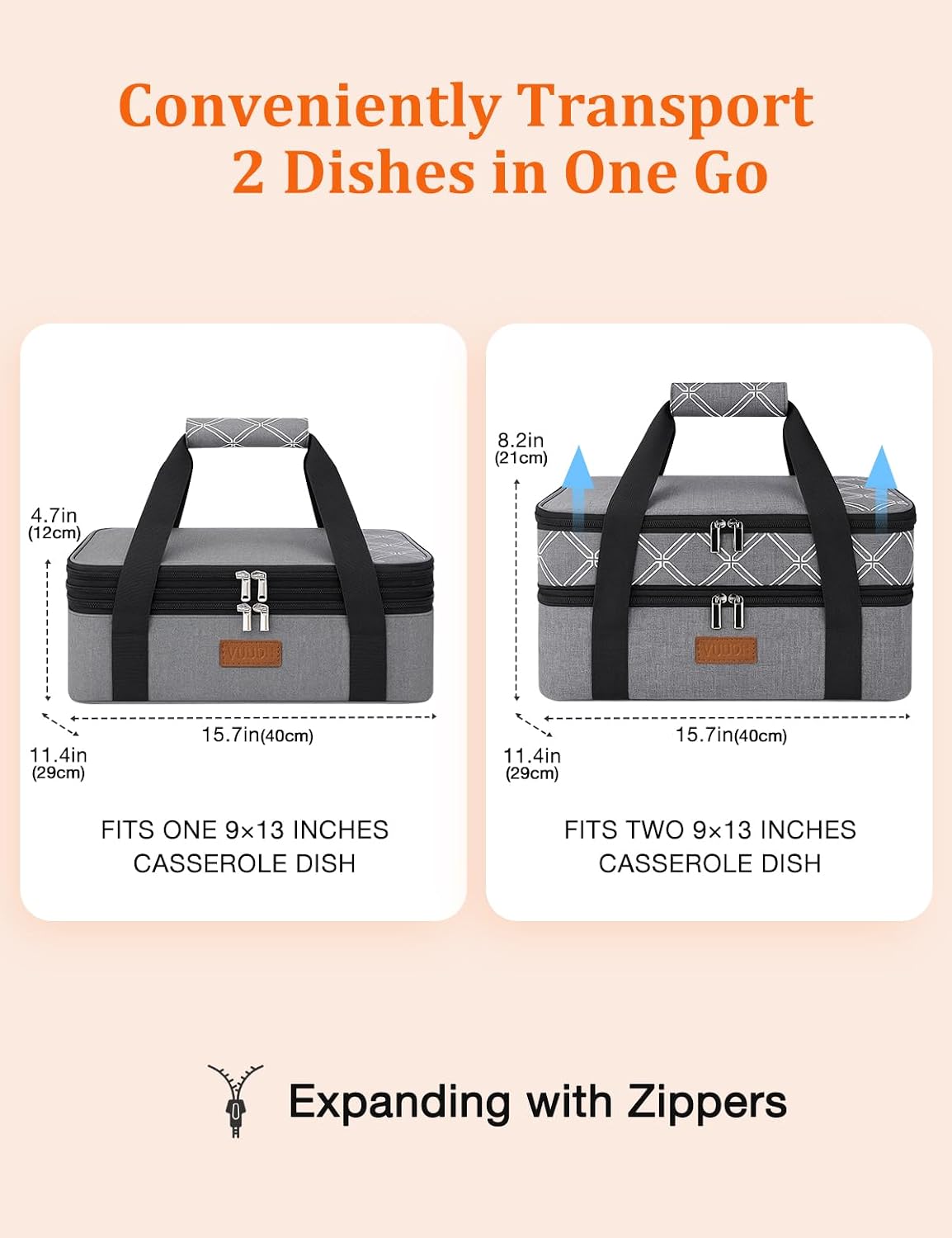 Casserole Carrier Bag, Single Insulated Food Bag, Hot Cold Lasagna Holder Tote for Picnic, Potluck or Travel, Lightweight Picnic Bag
