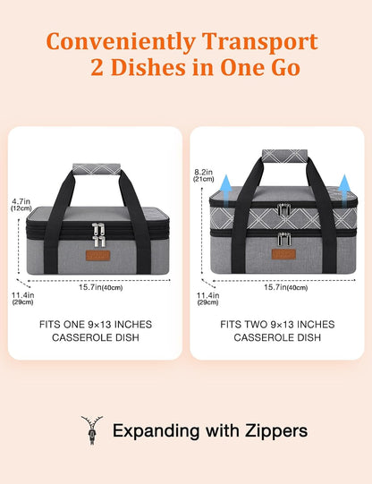 Casserole Carrier Bag, Single Insulated Food Bag, Hot Cold Lasagna Holder Tote for Picnic, Potluck or Travel, Lightweight Picnic Bag