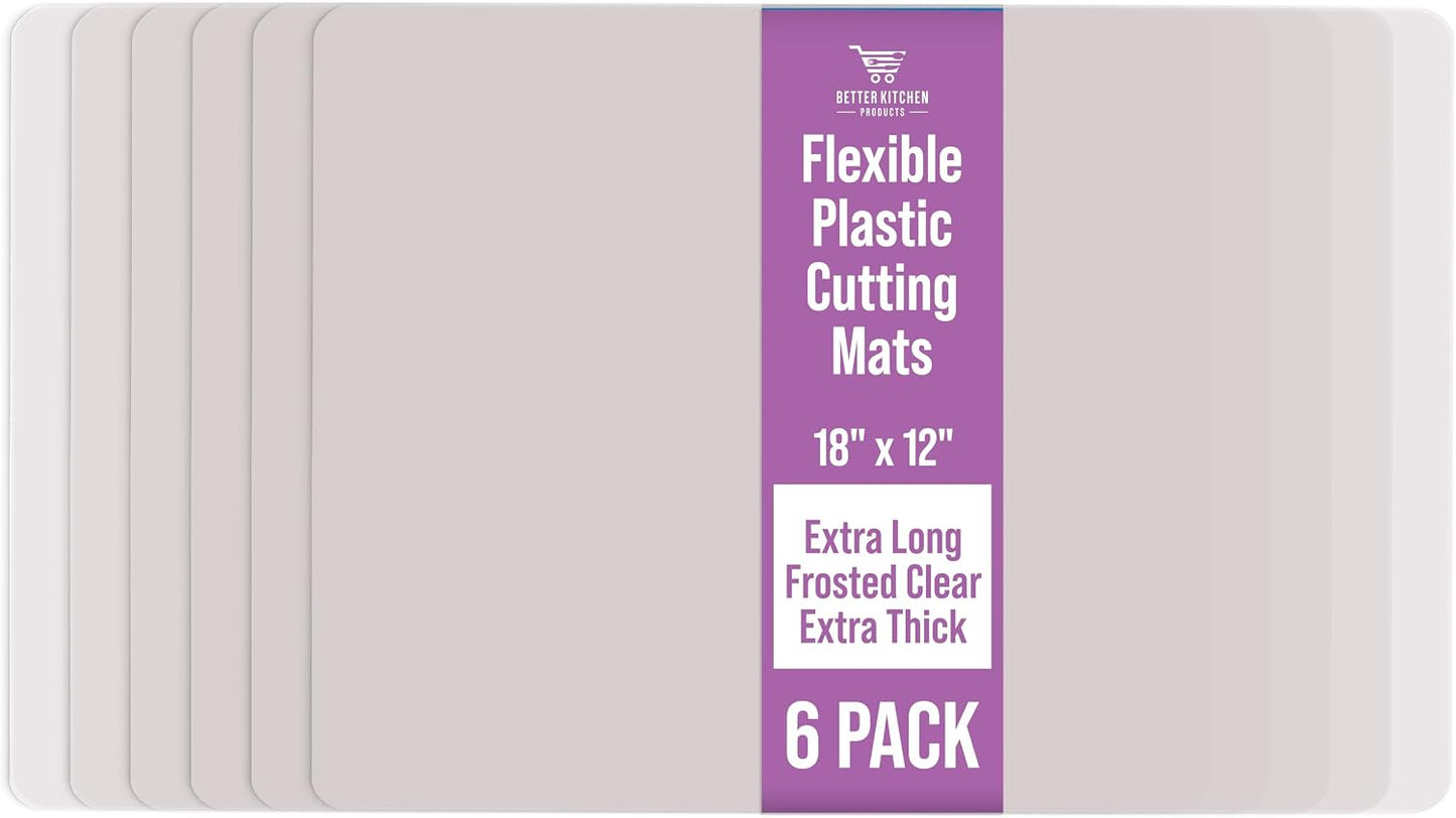 Better Kitchen Products Extra Thick Flexible Frosted Clear Plastic Cutting Mats, 12" x 18", Set of 6
