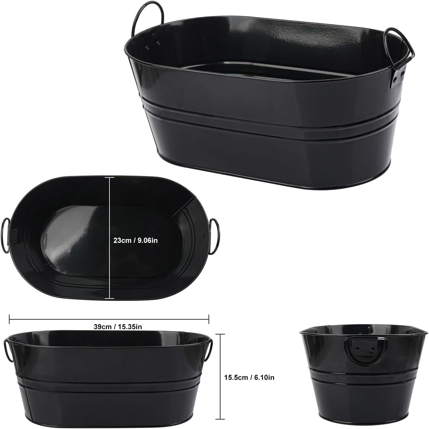 3 Pack 15.3" x 9" x 6" Yellow Metal Galvanized Tub with Handles, 3 Gallon Large Beverage Tubs for Parties, Beer, Wine, and Cocktails, Rust-Proof and Durable Ice Buckets