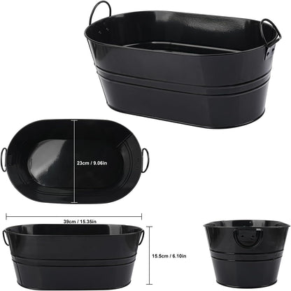 3 Pack 15.3" x 9" x 6" Yellow Metal Galvanized Tub with Handles, 3 Gallon Large Beverage Tubs for Parties, Beer, Wine, and Cocktails, Rust-Proof and Durable Ice Buckets