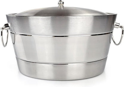 Insulated Stainless Steel Large Ice Bucket with Lid for Parties, Anchored Metal Ice & Beverage , Champagne Bucket for Extended Chill - 12-Quarts