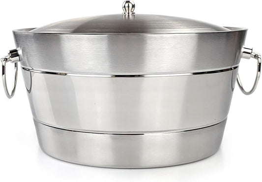 Insulated Stainless Steel Large Ice Bucket with Lid for Parties, Anchored Metal Ice & Beverage , Champagne Bucket for Extended Chill - 12-Quarts