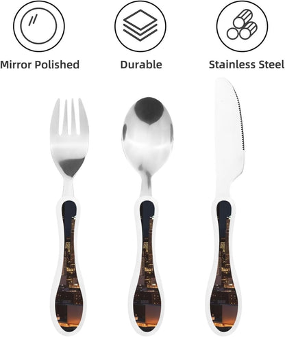 3-Piece Kids Silverware Set With Storage Case, Stainless Steel Reusable Children Safe Knife Spoon Fork Set Ocean Sea Animal Shark Children Flatware Set For Kids Lunch Box
