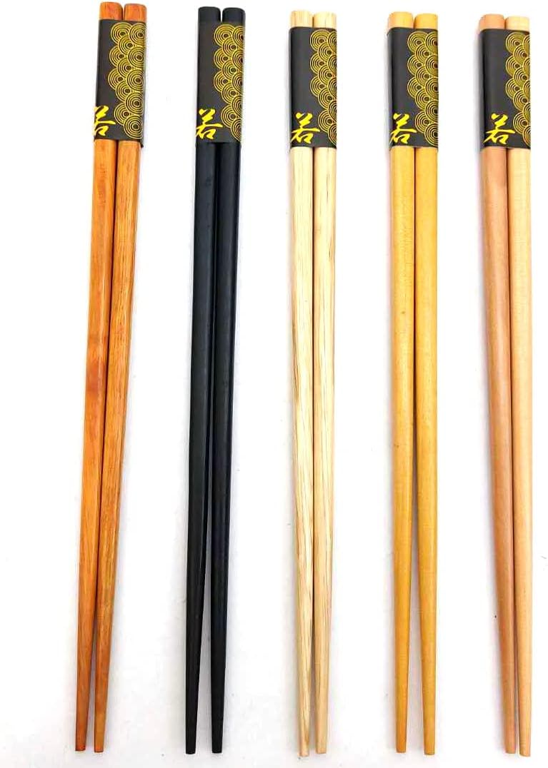 JapanBargain, Japanese Style Wooden Chopsticks and Bamboo Rice Paddle Gift Set, 5 Pairs Reusable Hardwood Chopsticks with 8" Rice Scoop in Gift Box, Dishwasher Safe