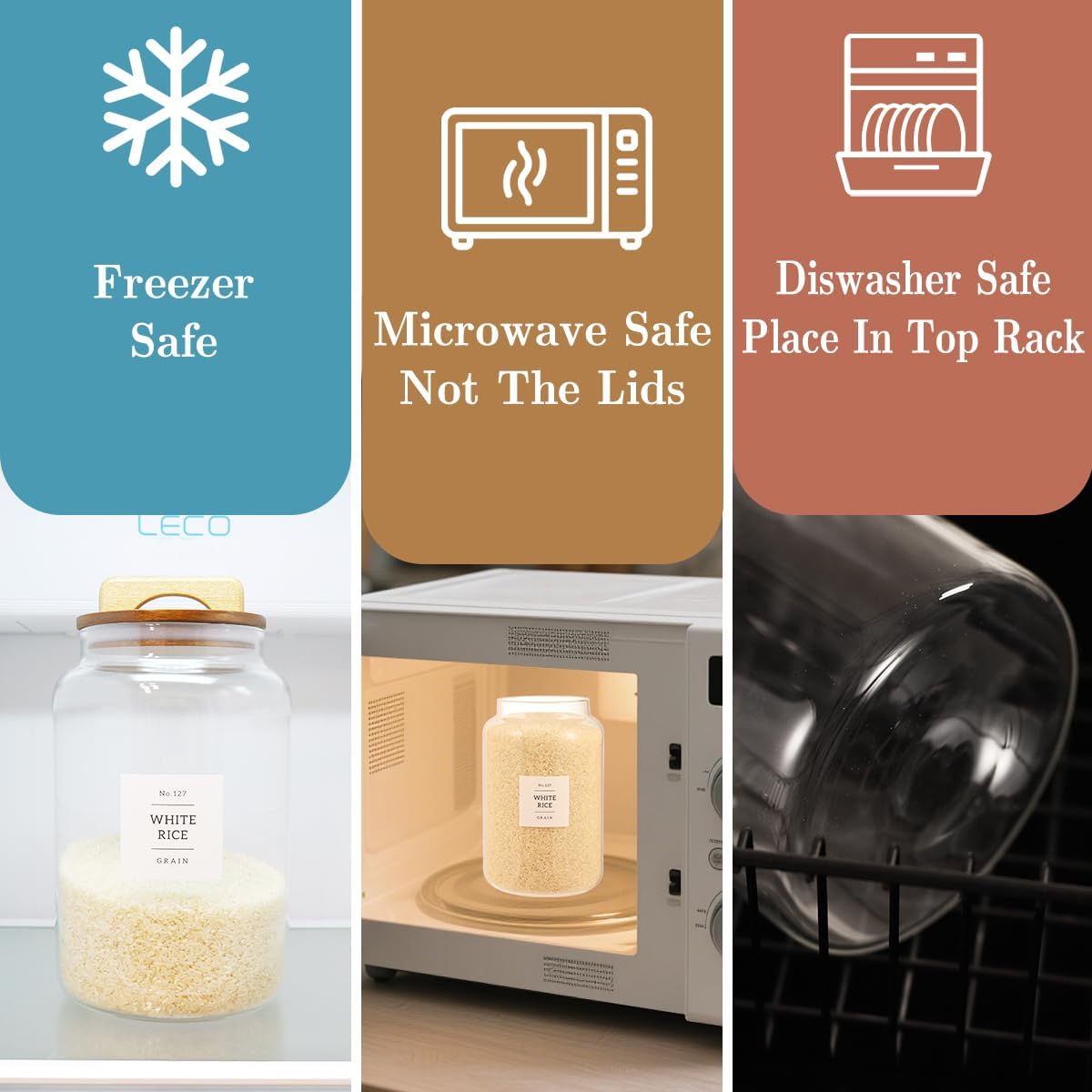 2 Pack Large Glass Flour and Sugar Containers with 132 Pantry Labels - 64 FL OZ Glass Canisters with Bamboo Airtight Lids - Farmhouse Glass Cookie Jars for Rice, Pasta, Cereal, Bath Salt