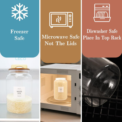 2 Pack Large Glass Flour and Sugar Containers with 132 Pantry Labels - 64 FL OZ Glass Canisters with Bamboo Airtight Lids - Farmhouse Glass Cookie Jars for Rice, Pasta, Cereal, Bath Salt