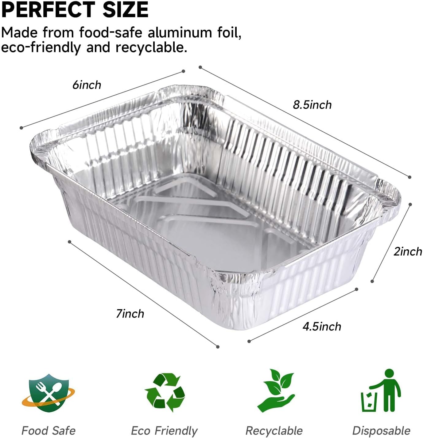 Aluminum Pans with Clear Lids - 50 Pack 2.25LB Capacity Disposable Pans with Plastic Dome Lids, 8.5”x6” Heavy Duty Tin Foil Pans for Cake Baking, Cooking, Heating, Storing, Prepping Food