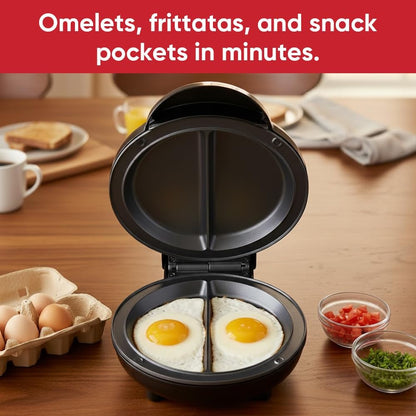 Dual Zone Electric Omelette Maker 2026|Non-Stick Double Omelet Pan with Fast Heating|Perfect for 2 Eggs,Breakfast Sandwiches,Frittatas|1000W Compact Kitchen Appliance (Black)