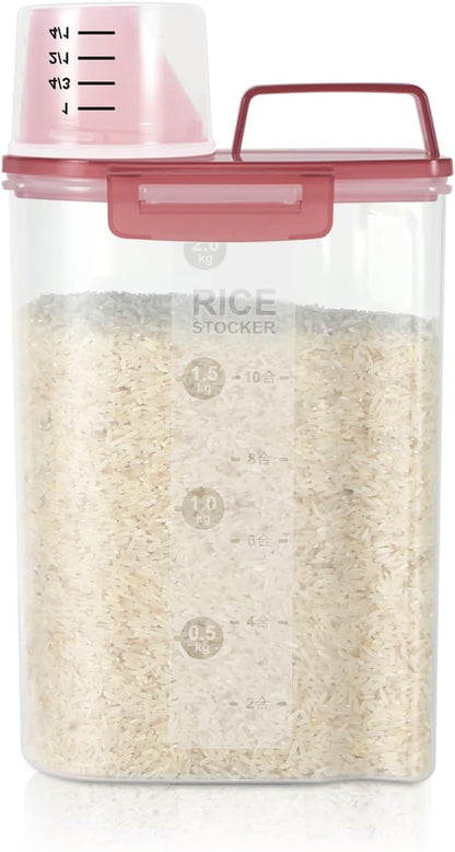 LEAWALK Airtight Rice Storage Container, 3-5Lbs Cereal Dry Food Flour Bin, Pet Dog Cat Food Dispenser with Measuring Cup, BPA Free Plastic Kitchen and Pantry Organization Bin for Sugar-Clear Grey