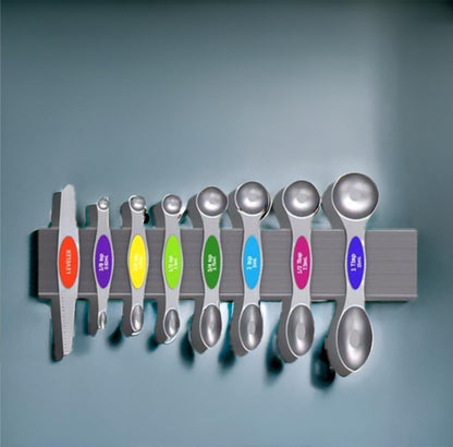Magnetic Measuring Cups and Spoons Set, Strong N52 Magnets, Heavy Duty 304 Stainless Steel Fits in Spice Jars for Baking & Cooking, BPA Free, Round Set of 15 with Leveler Black