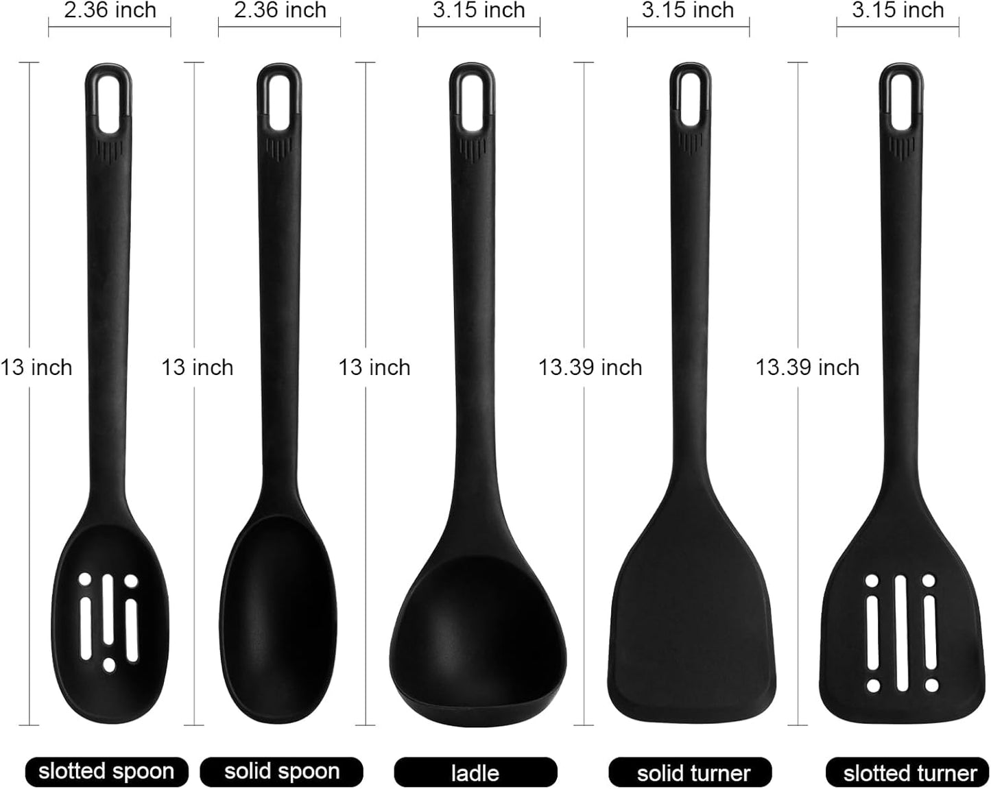 Silicone Kitchen Cooking Utensils Set: MOACC Heat Resistant 13inch Long Kitchen Gadgets, BPA Free Non Stick Rubber Cook Accessories For Food Prep, Frying, Serving, Basting (Light Grey)