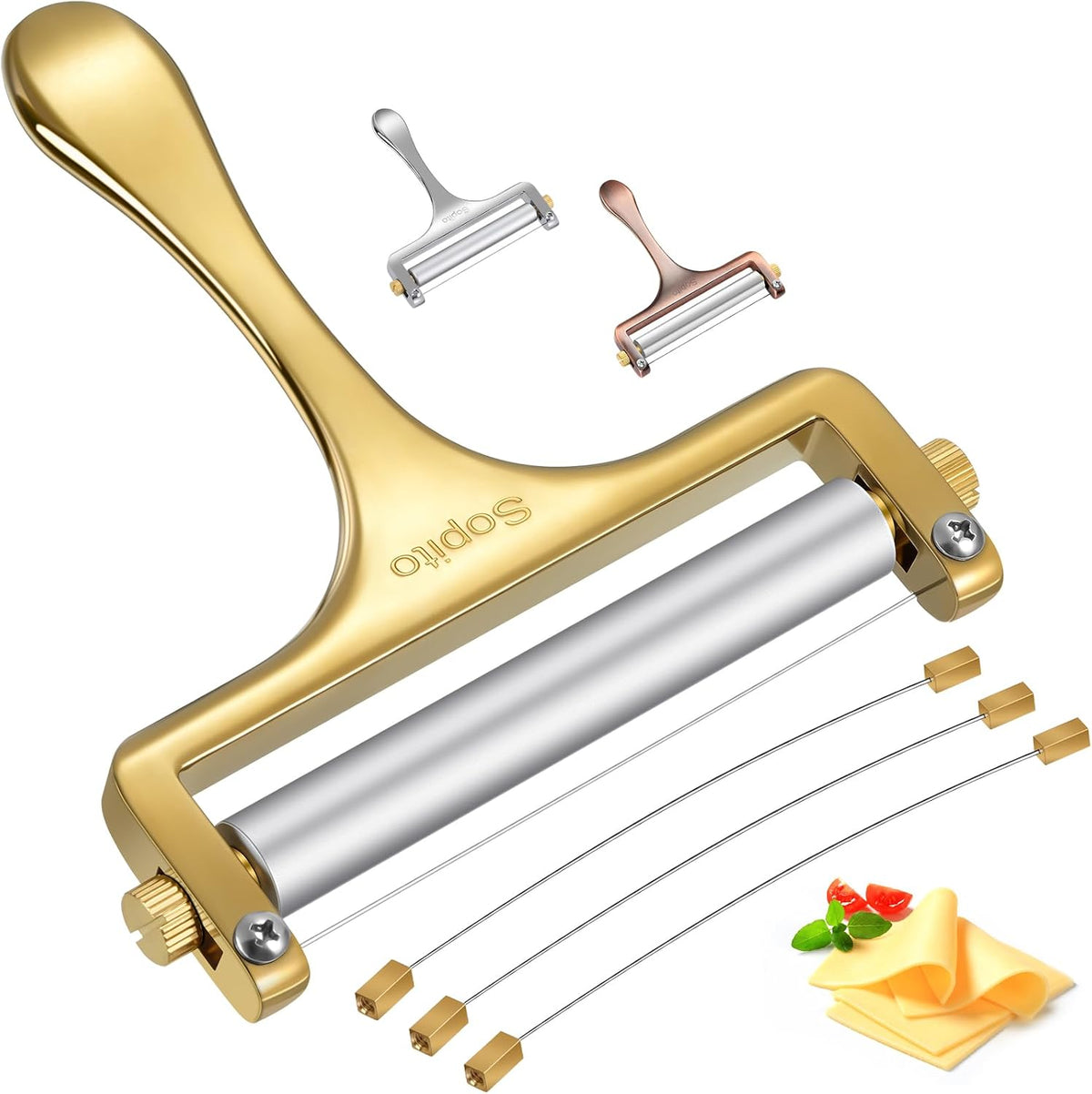 Sopito Cheese Slicer with 3 Extra Stainless Steel Wires, Silver